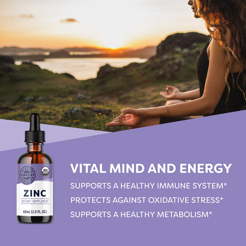 Vimergy Zinc liquid drops pour into glass for easy absorption.