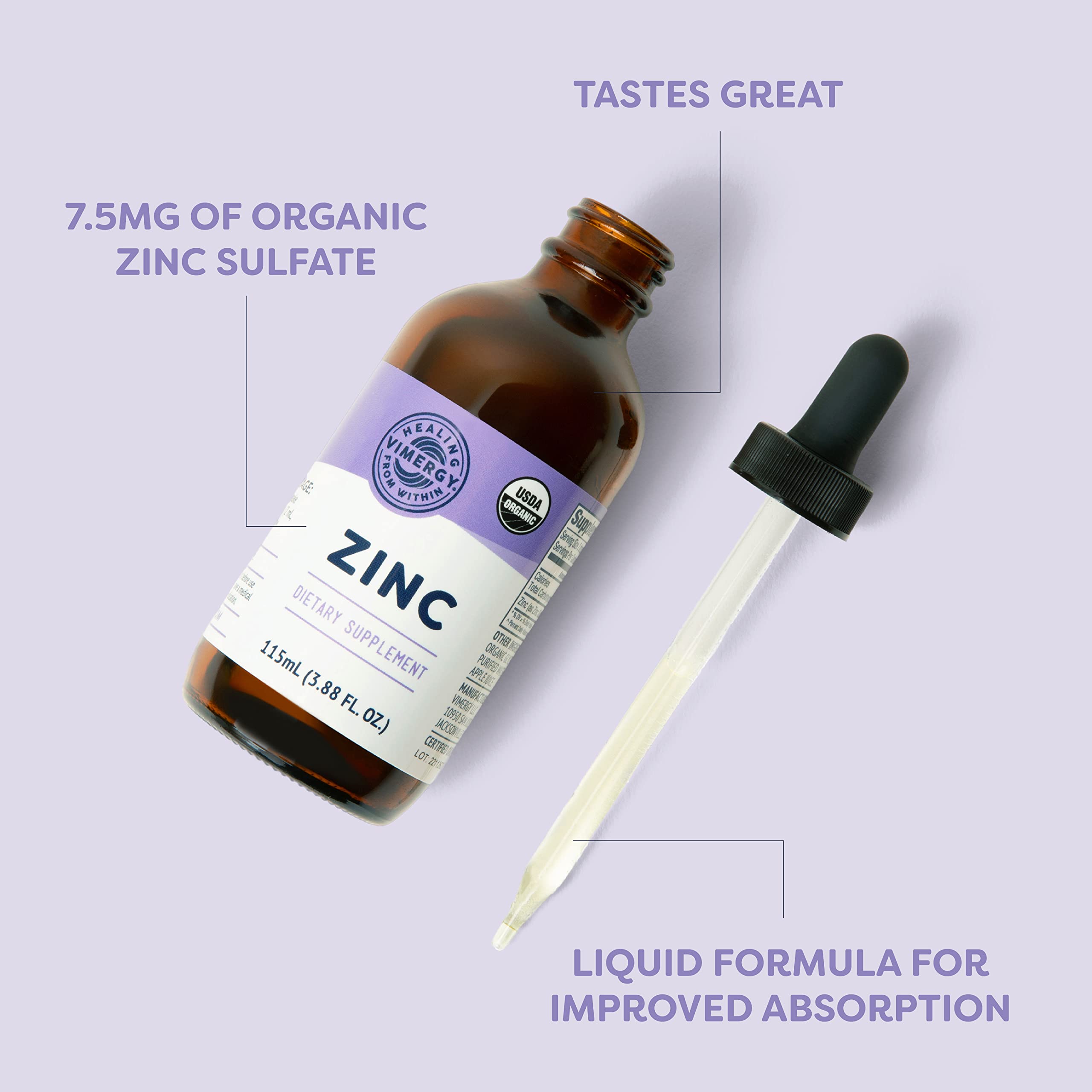 Vimergy zinc drops added to juice for quick absorption