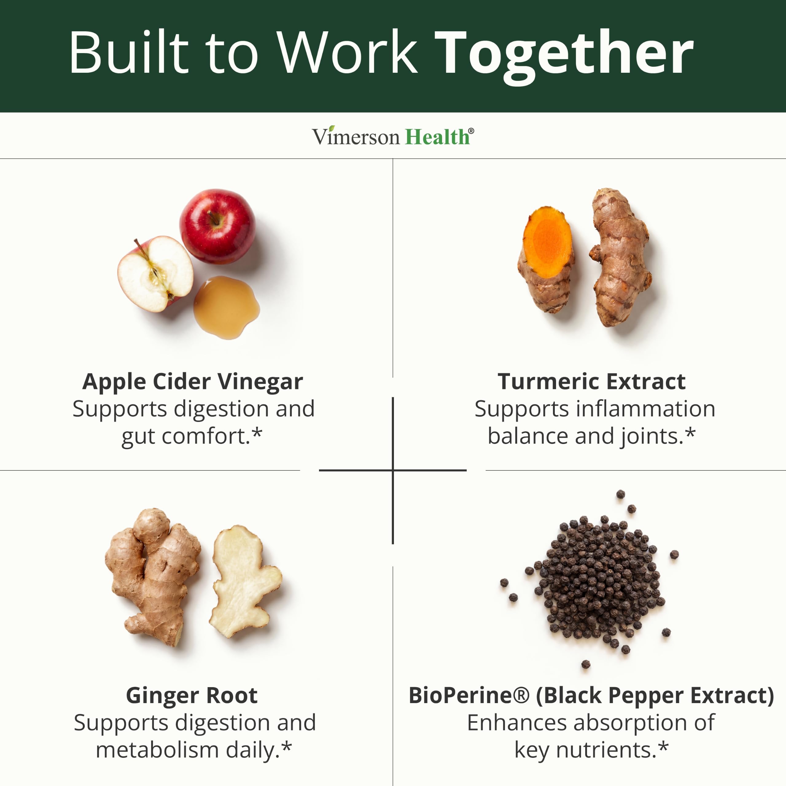 Vimerson Health ACV digestive support label view emphasizes clean vegan-friendly capsules