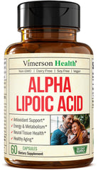Vimerson Health Alpha Lipoic Acid 650mg bottle showcases antioxidant support.