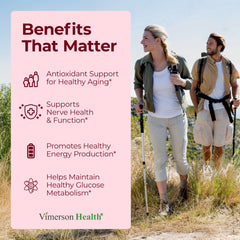 Vimerson Health Alpha Lipoic Acid 650mg capsules close-up for metabolism support.