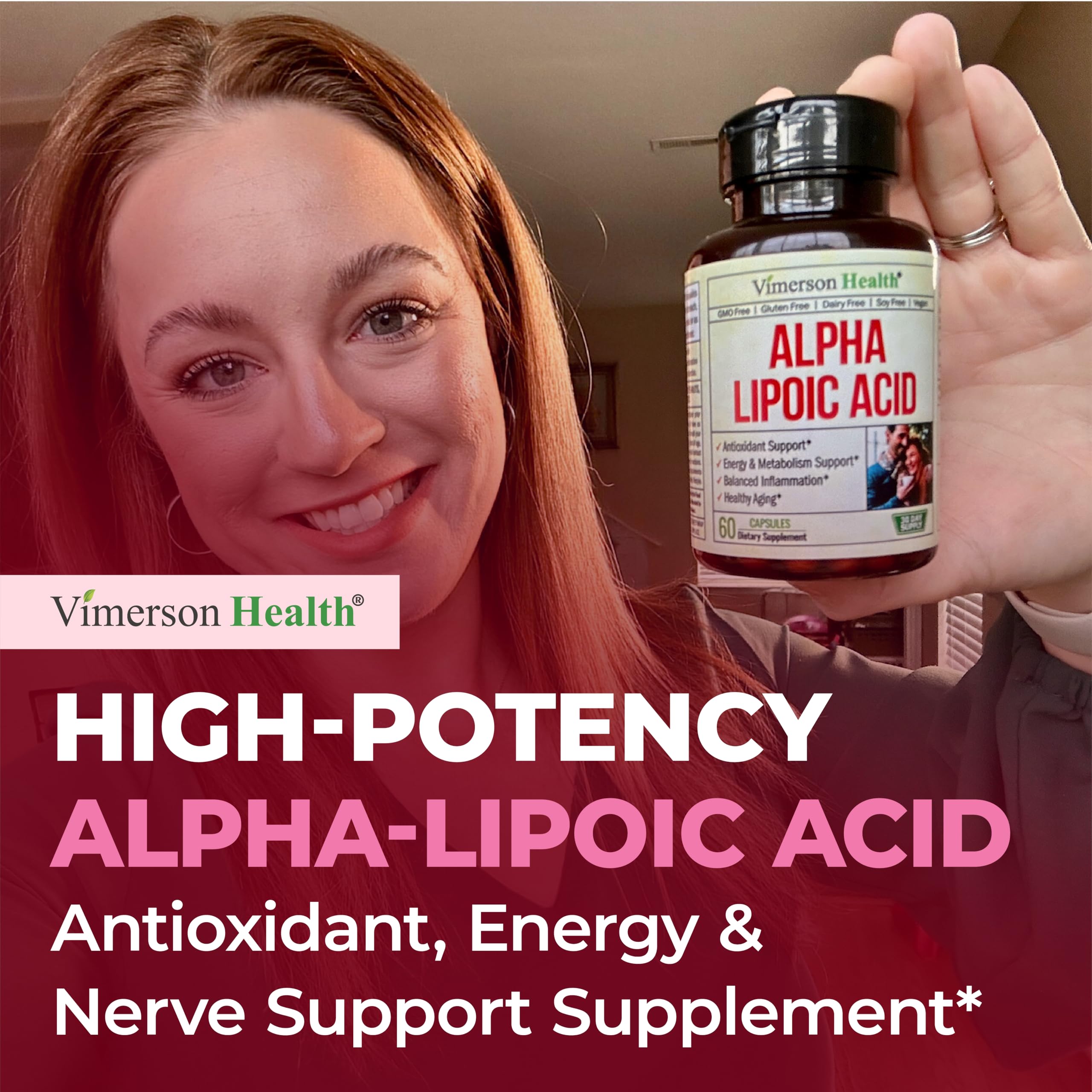 Vimerson Health Alpha Lipoic Acid 650mg bottle with third-party testing seal.
