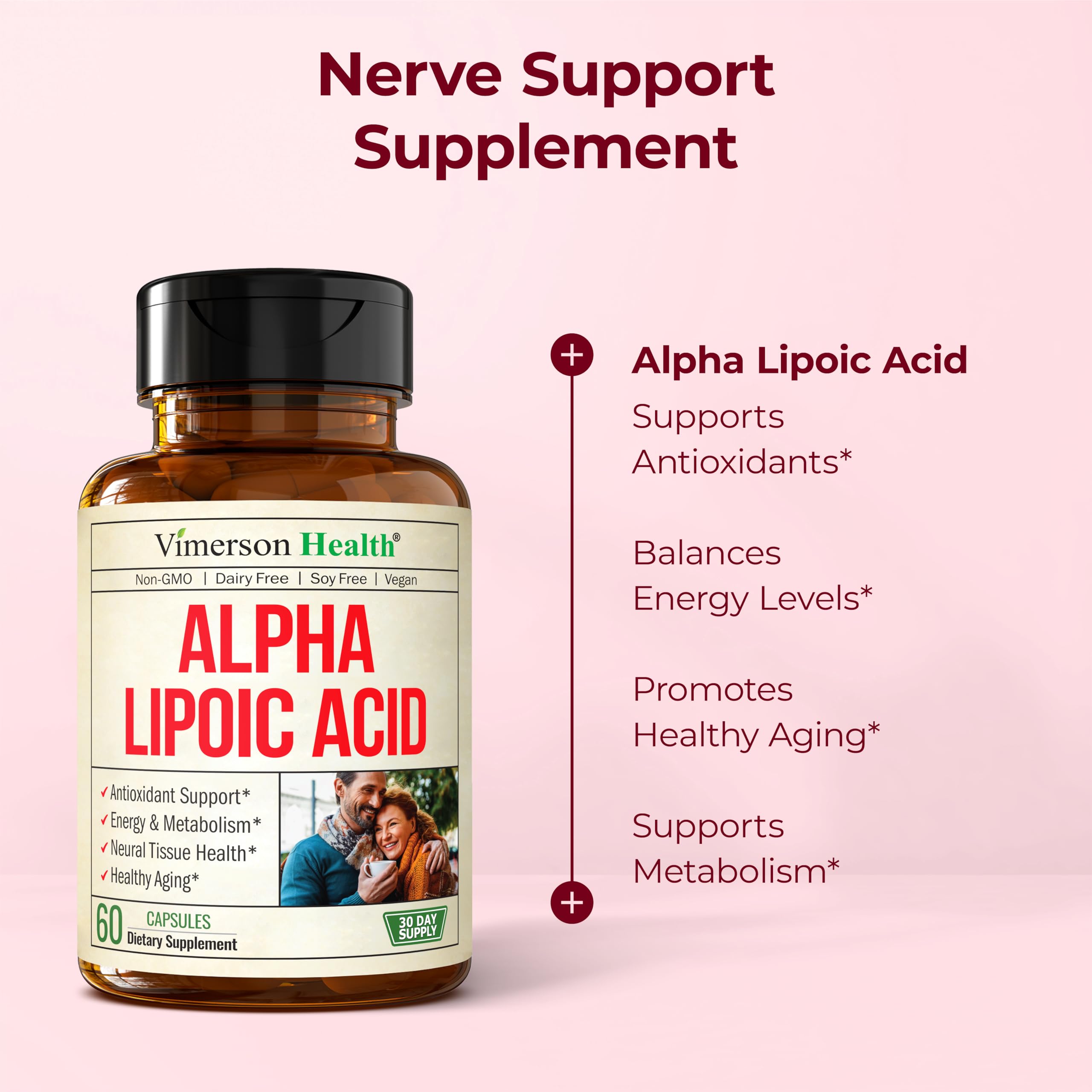 Vimerson Health Alpha Lipoic Acid 650mg capsules USA-made production seal.