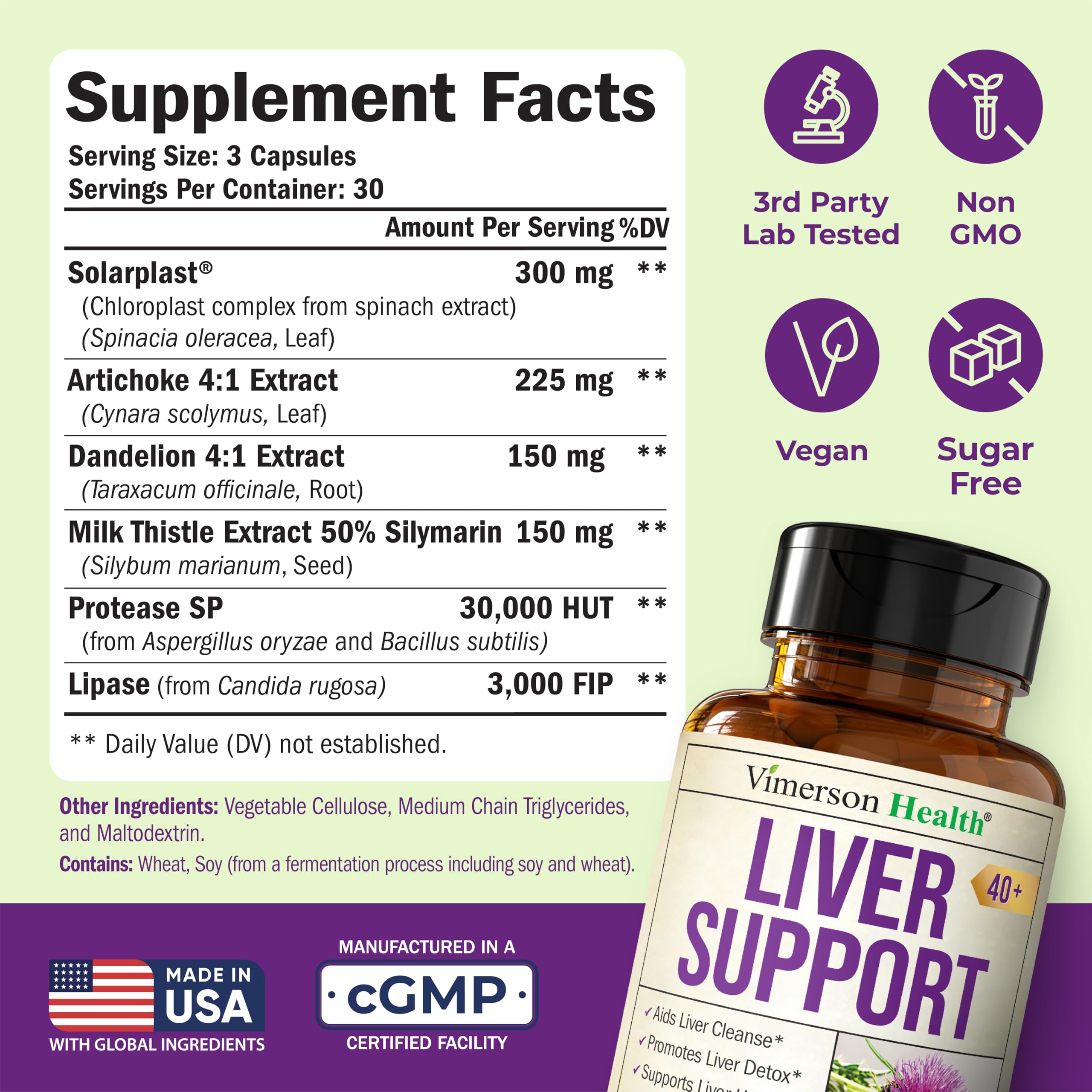 Vimerson Health artichoke extract capsules shown for liver-friendly support and bile flow.