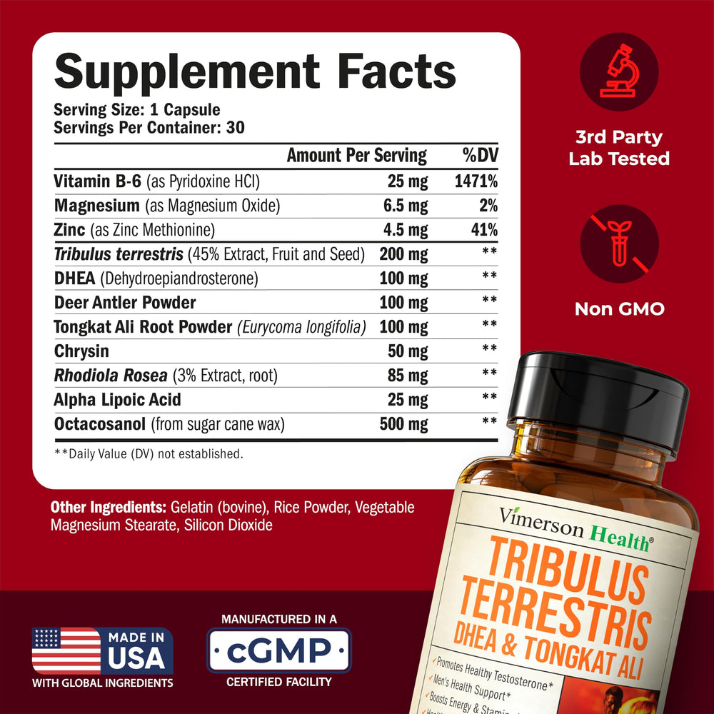 Vimerson Health DHEA 100mg bottle highlights essential ingredients.