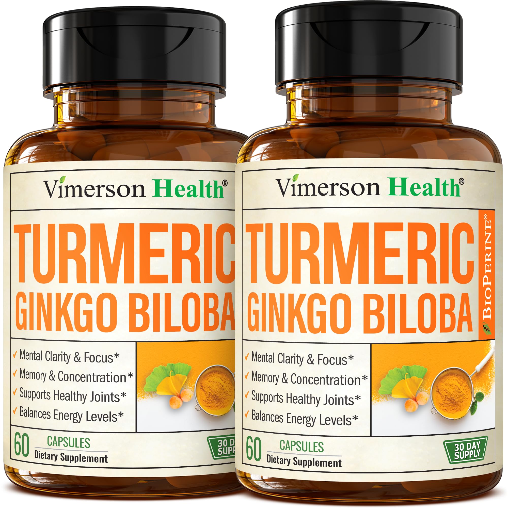 Vimerson Health Ginkgo Biloba Turmeric bottle for daily focus support.