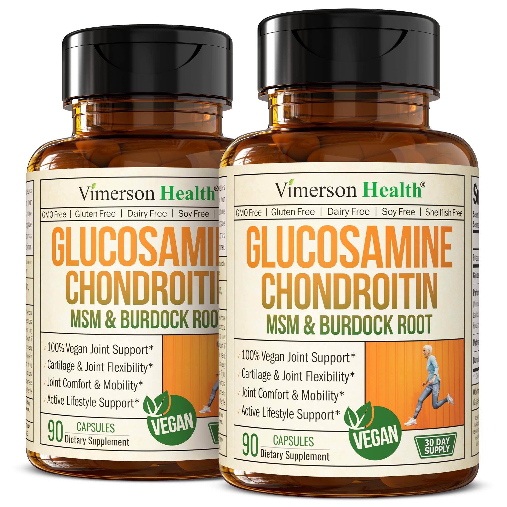 Vimerson Health glucosamine bottle with capsules for joint support.