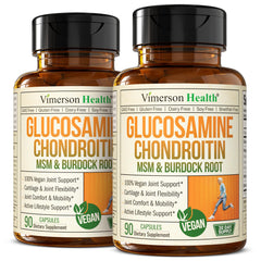 Vimerson Health glucosamine bottle with capsules for joint support.