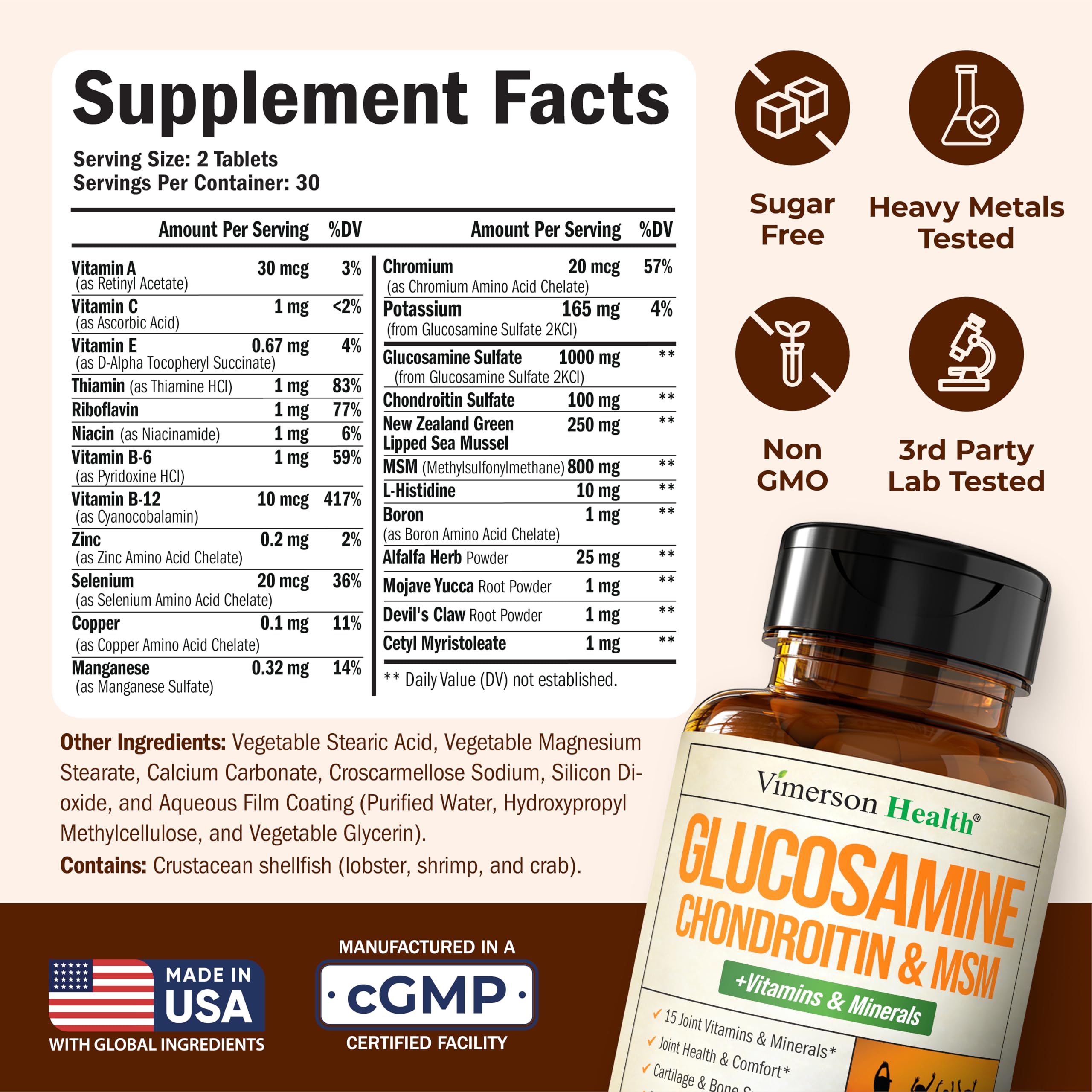 Vimerson Health bottle label showing key ingredients for joints