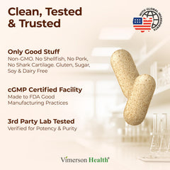 Vimerson Health Glucosamine Chondroitin MSM ingredients chart emphasizes comprehensive joint support.