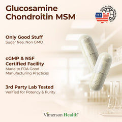 Vimerson Health ingredients list highlighting glucosamine, chondroitin, and MSM.