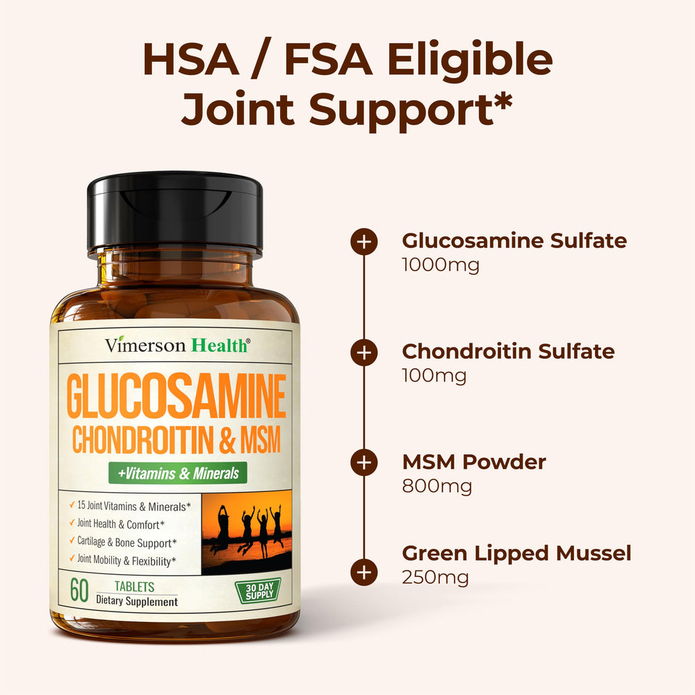 Pill bottle in packaging highlighting the Vimerson Health joint formula