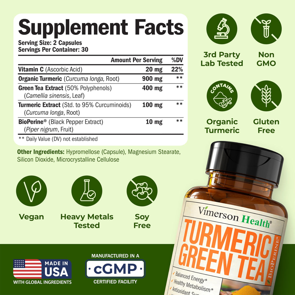 Vimerson Health green tea extract capsules for natural energy balance