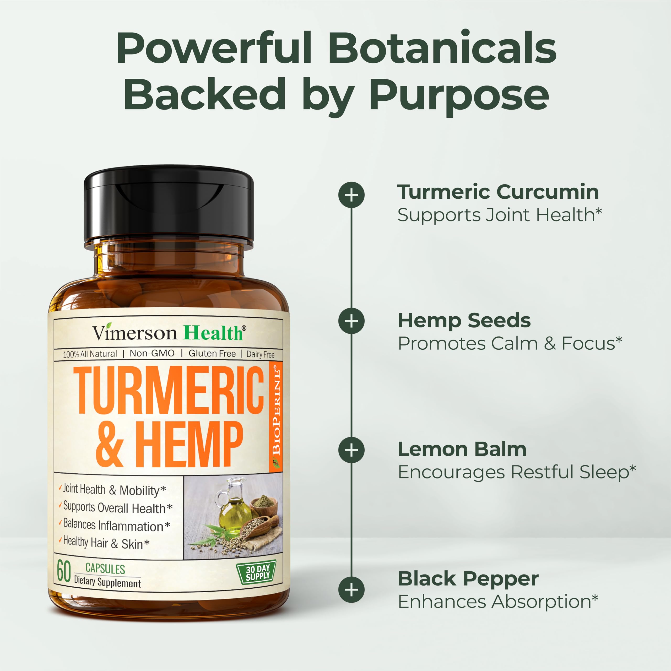 Vimerson Health hemp seeds capsules close-up highlighting omega-rich nourishment.