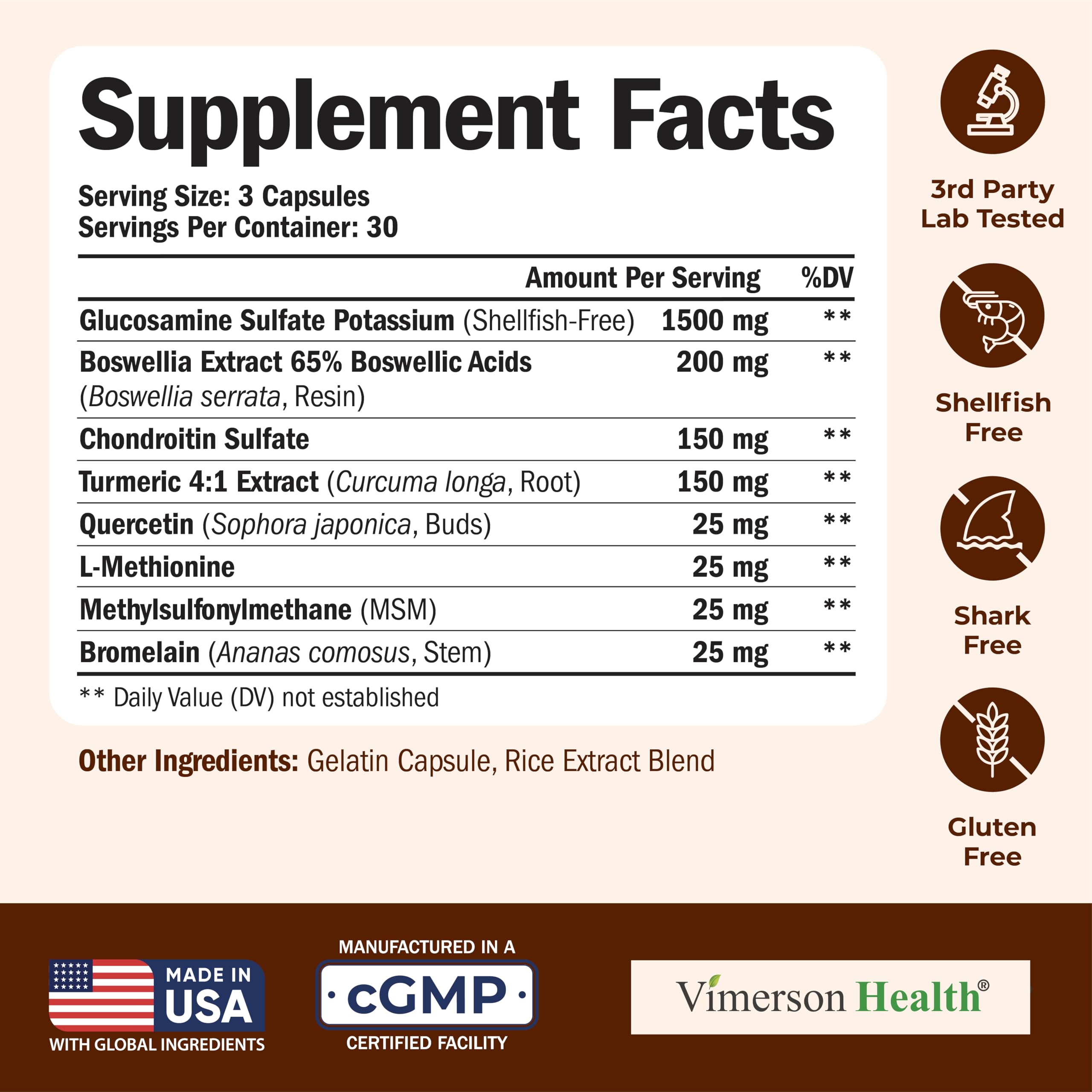 Ingredient label shows glucosamine, chondroitin and MSM