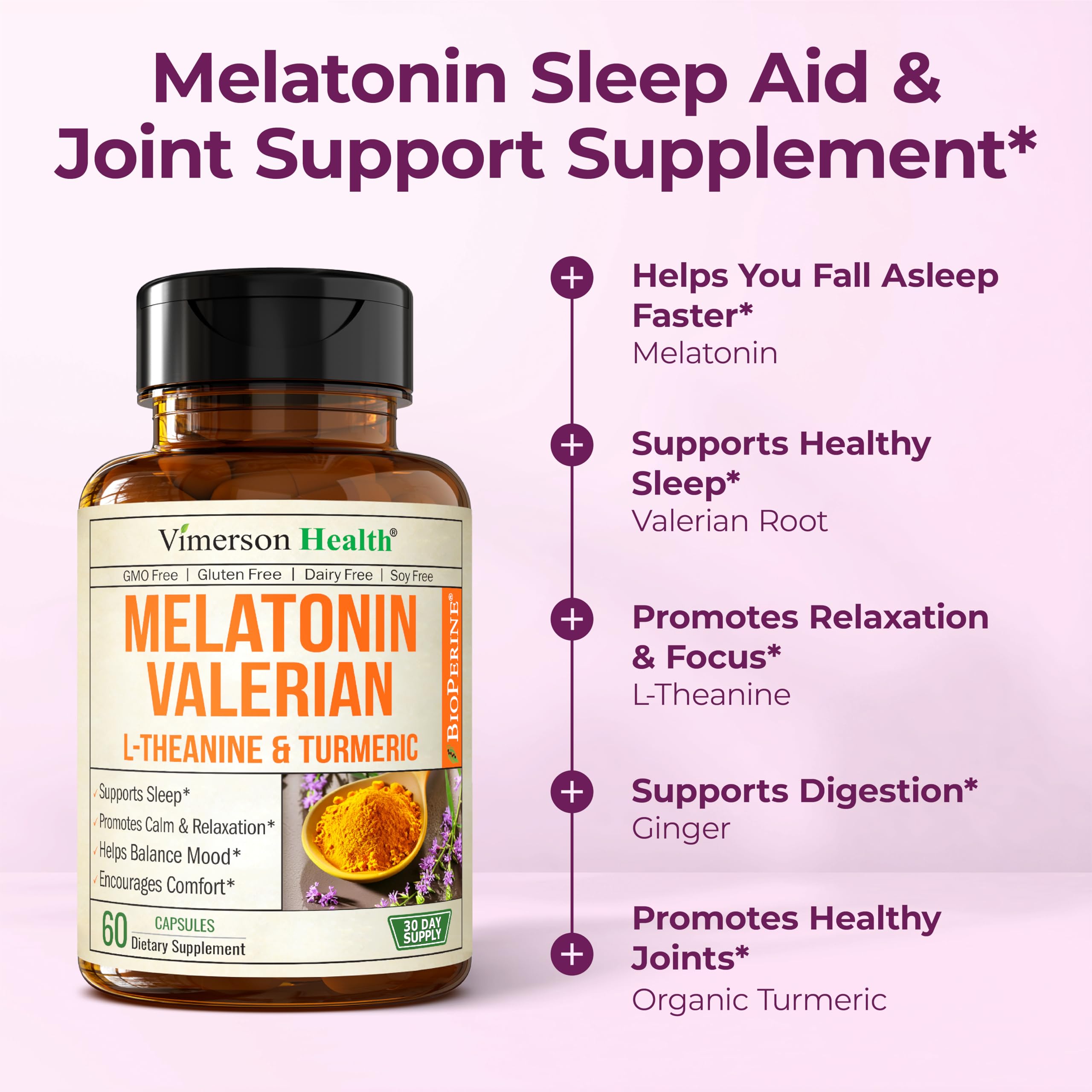 L-Theanine calm support capsules from Vimerson Health for relaxing evenings.