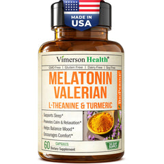 Vimerson Health melatonin sleep aid bottle promotes restful nights.