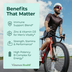 Vimerson Health Men Multivitamin bottle back label highlights key ingredients for daily use