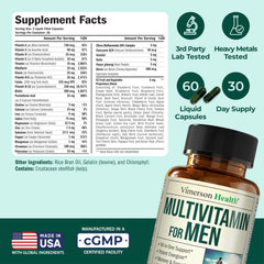 Vimerson Health Men Multivitamin liquid capsules close-up shows easy-to-swallow format