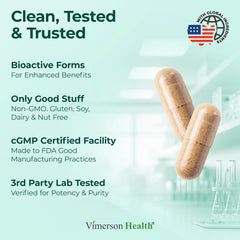 Vimerson Health Men’s Multivitamin label detail highlights methylated B vitamins for easier absorption.