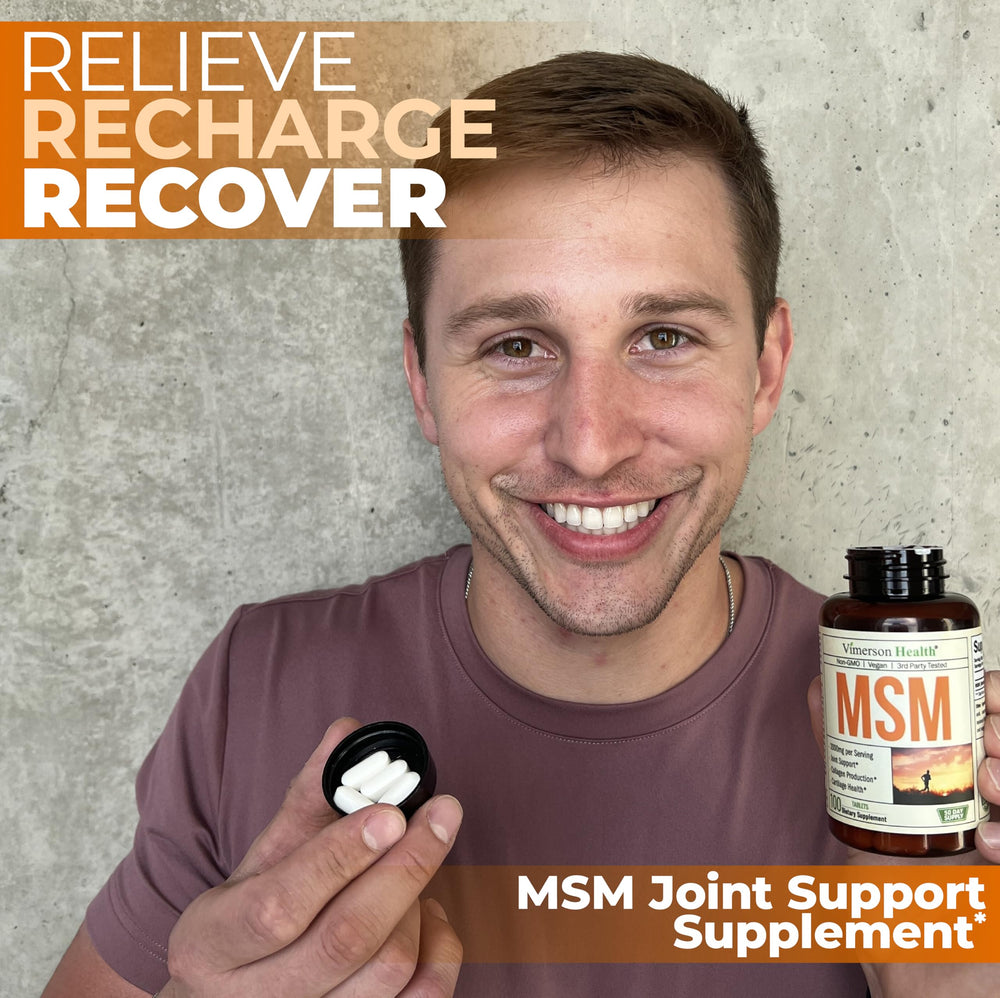 Active lifestyle scene featuring Vimerson Health MSM 2000mg for joint support