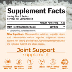 Vimerson Health MSM 2000mg label highlighting non-GMO vegan formulation