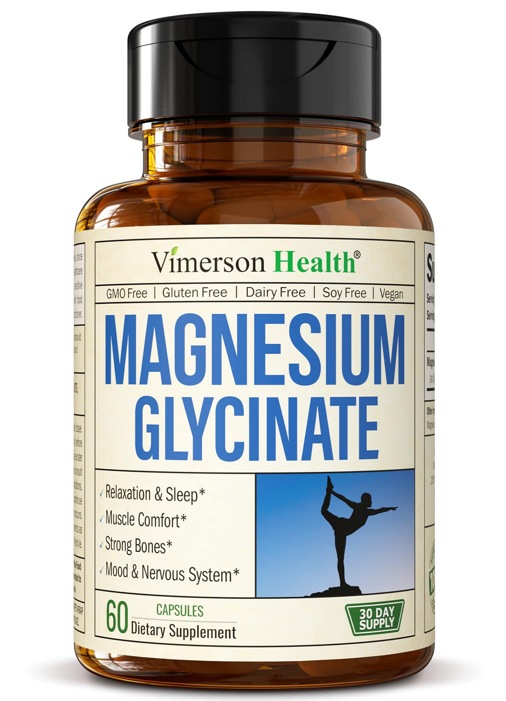 Vimerson Health Magnesium Glycinate 200mg bottle for easy daily use and gentle absorption.