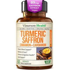 Vimerson Health saffron-turmeric bottle label highlighting mood support