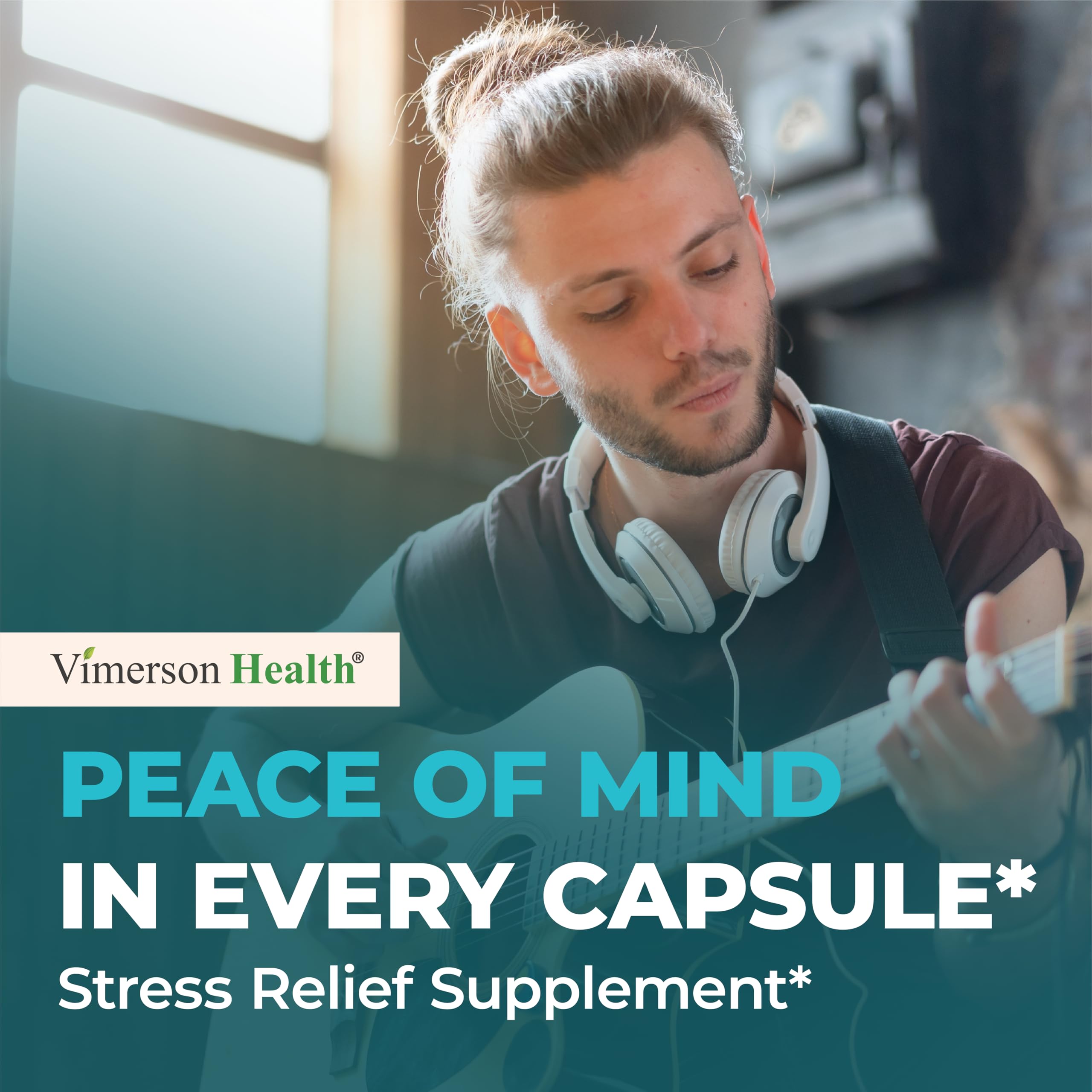 Vimerson Health stress relief finished bottle with glass of water.