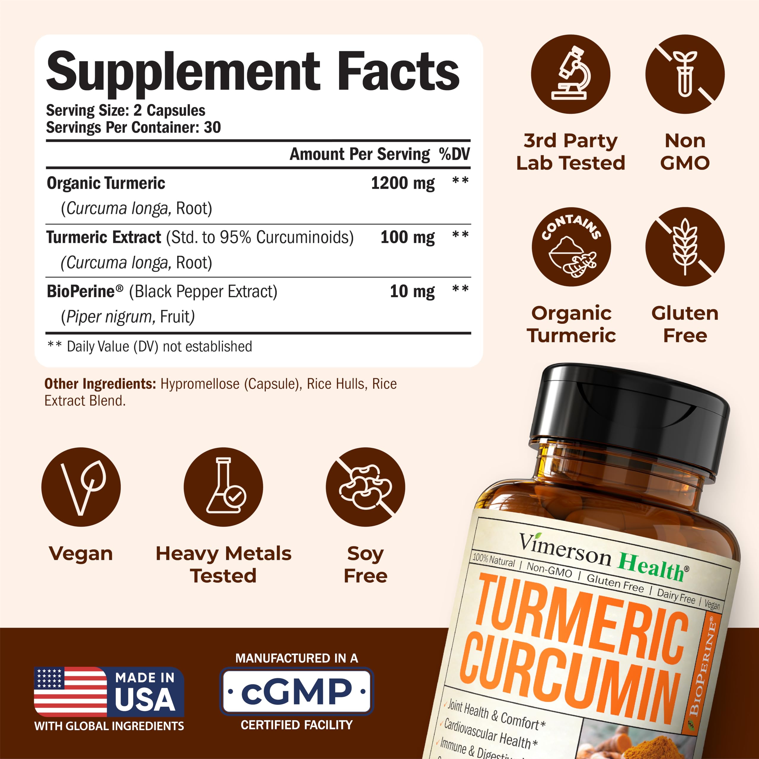 Vimerson Health turmeric curcumin 95-percent curcuminoids label highlights potency.