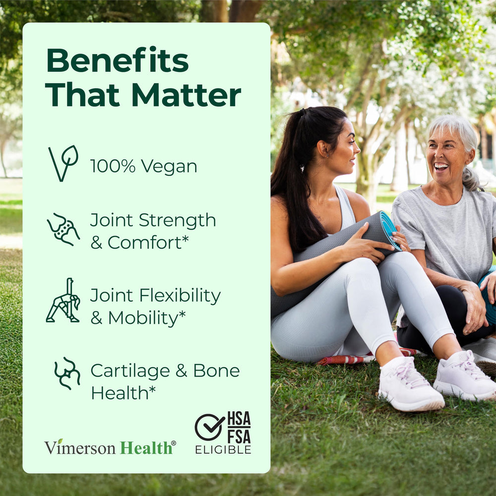 Vimerson Health vegan chondroitin pack highlights plant-based joint support.
