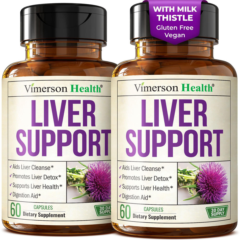 Vimerson Health vegan liver cleanse bottle on counter for daily support.