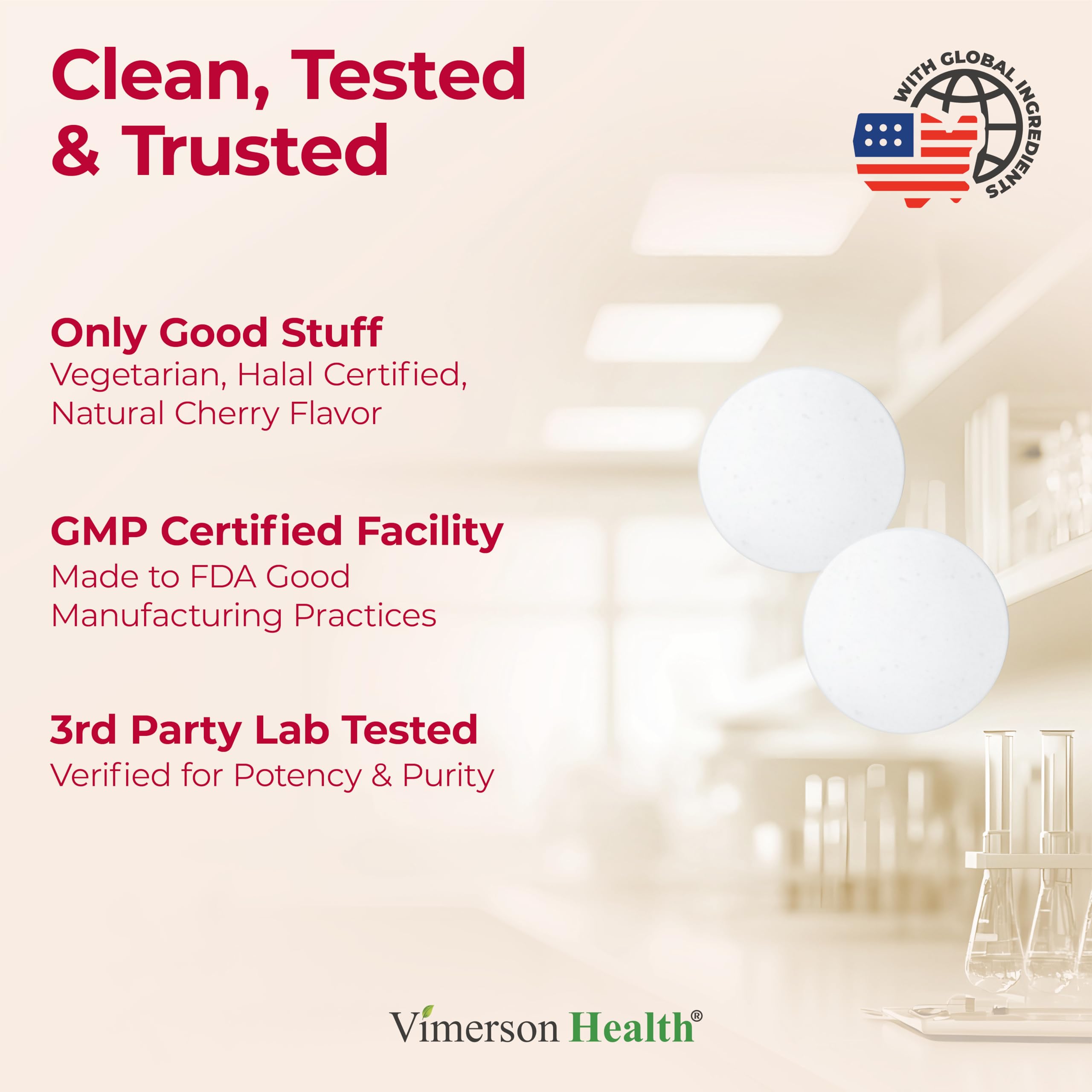 Vimerson Health chewables next to water for easy daily intake.