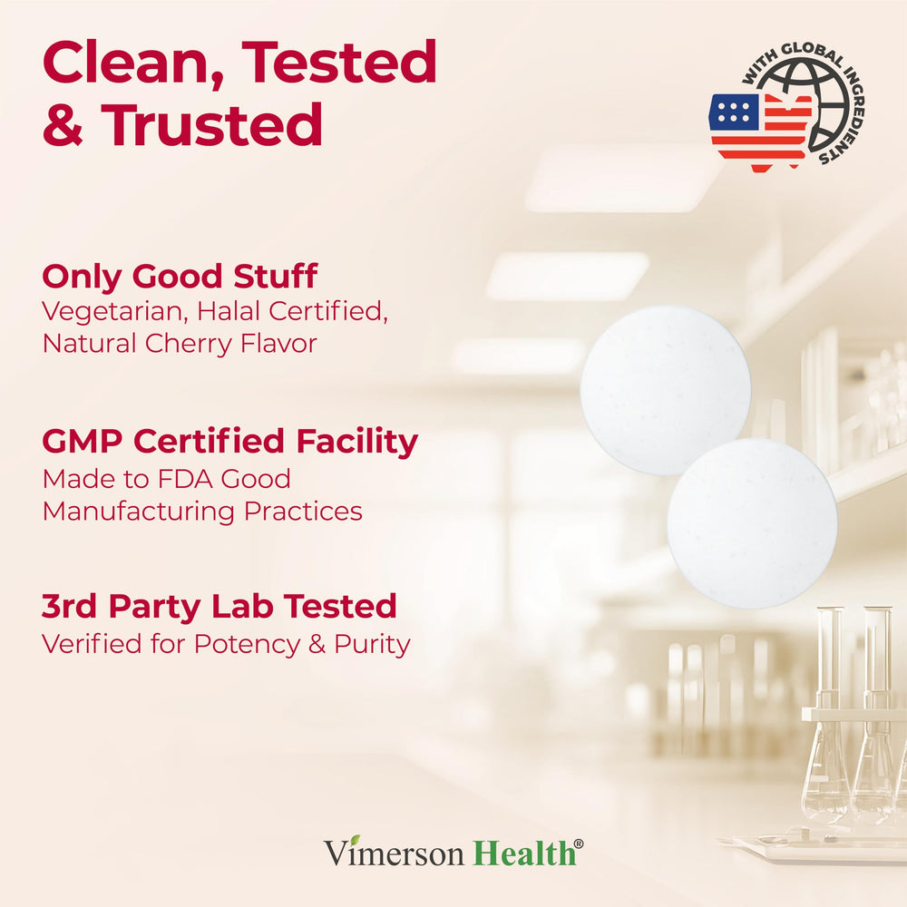 Vimerson Health chewables next to water for easy daily intake.