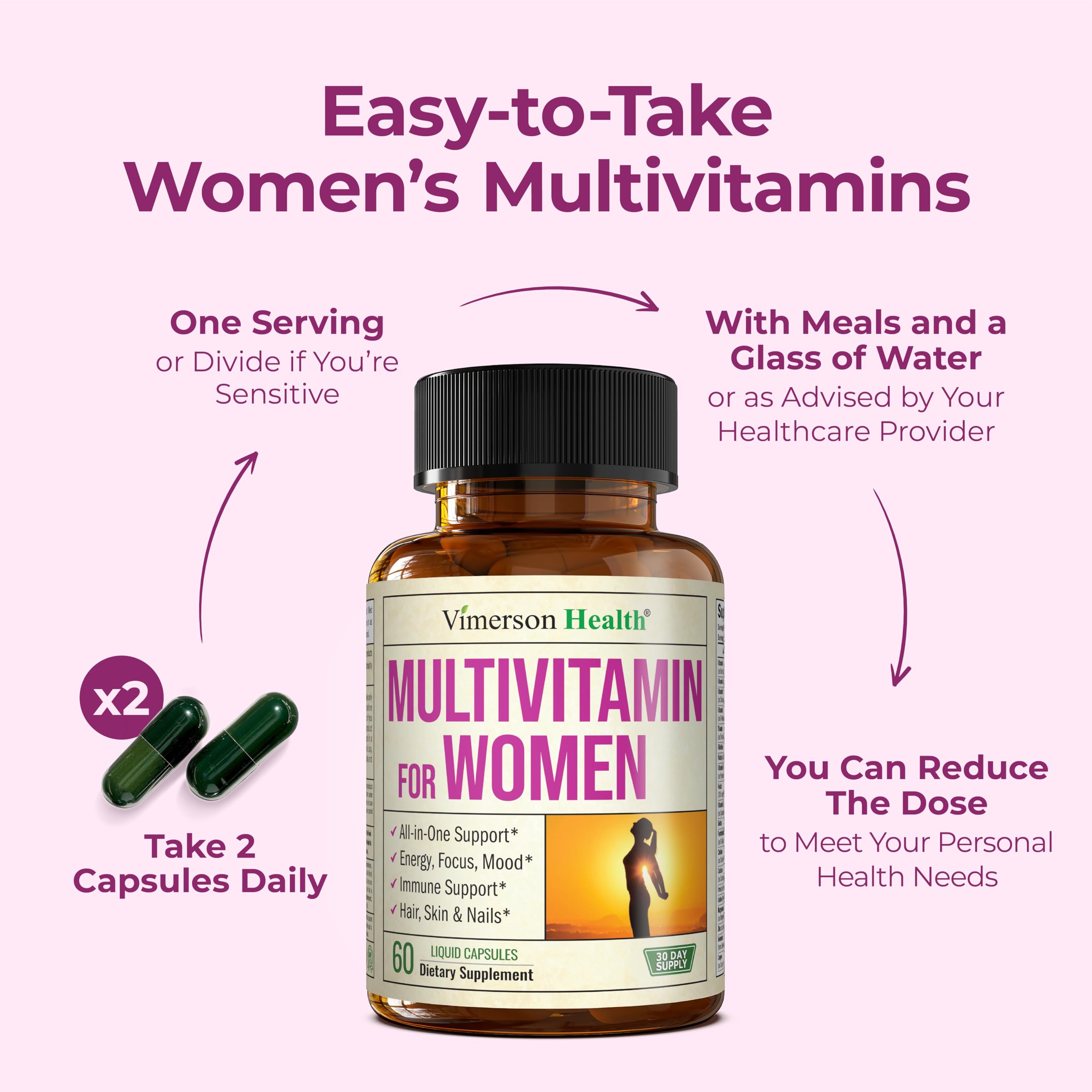 Vimerson Health hair, skin, and nails nutrients depicted for beauty-support benefits.