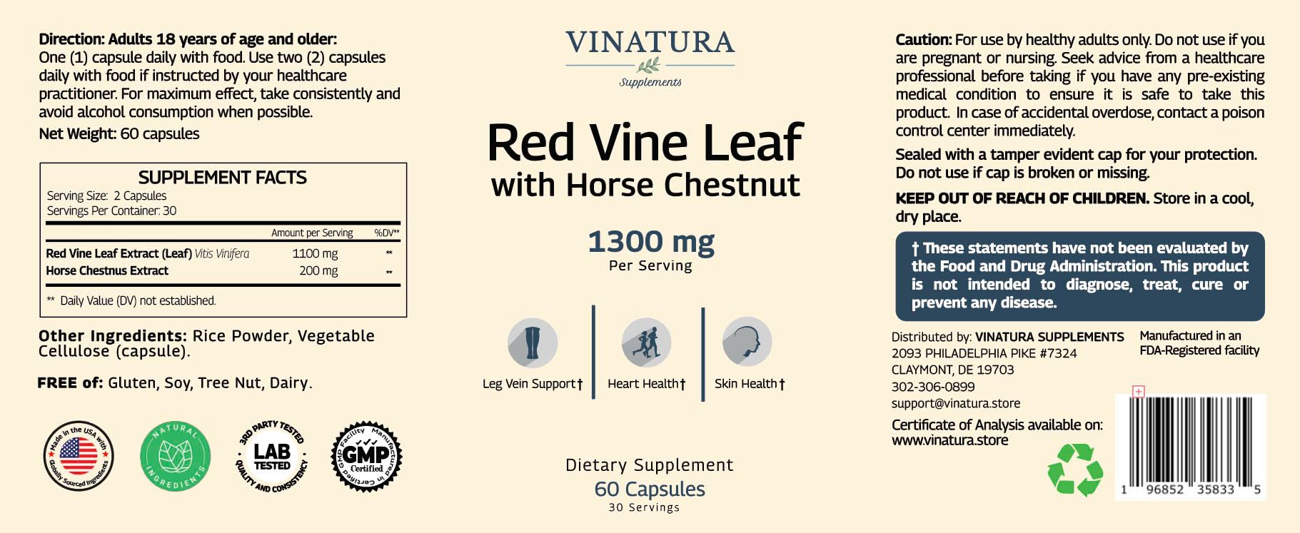 VINATURA 360-degree packaging view highlights 60 capsules and 30 servings.