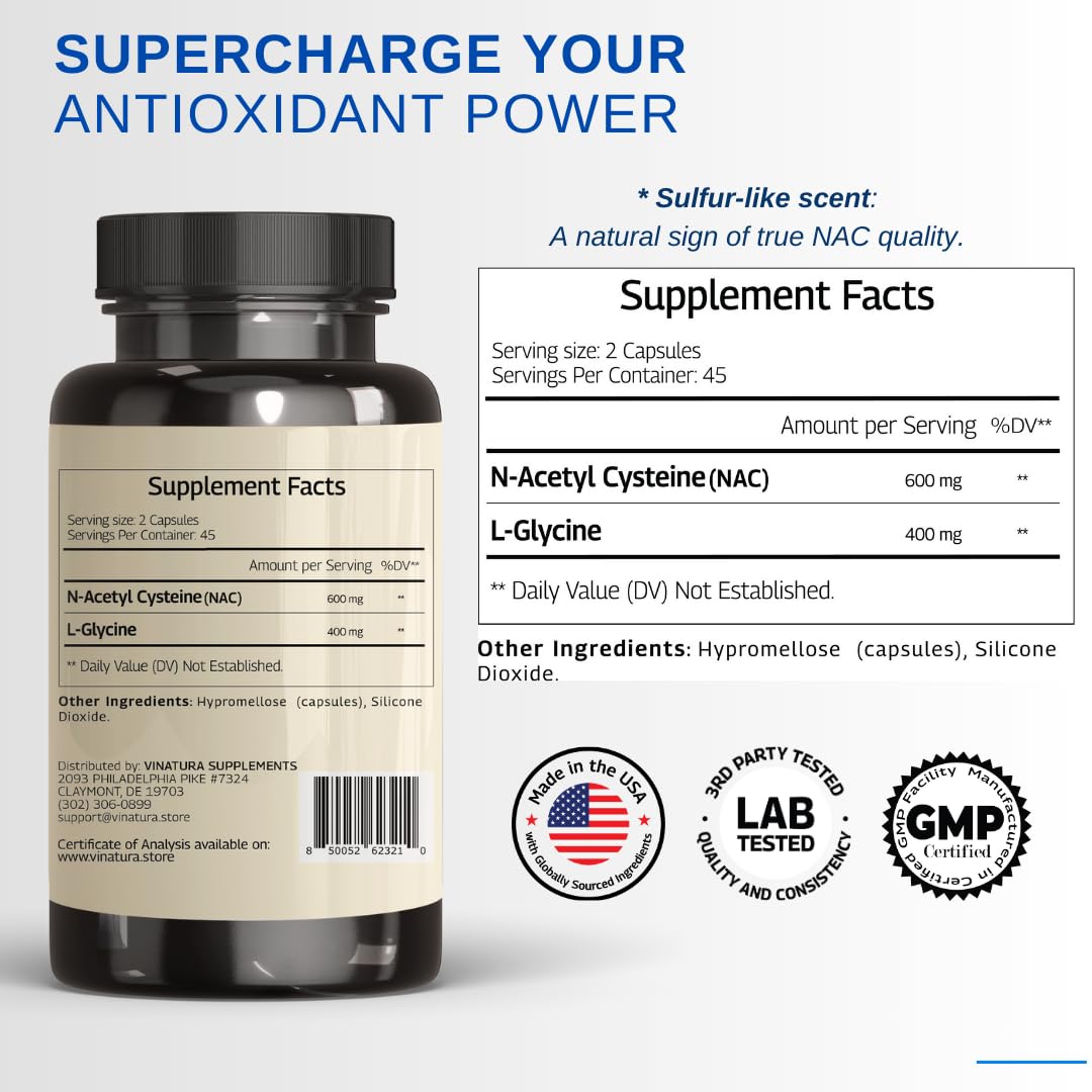 Close-up of VINATURA GLYNAC capsules for convenient daily dosing.
