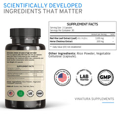 VINATURA Horse Chestnut capsules close-up suggesting leg comfort and vein health.