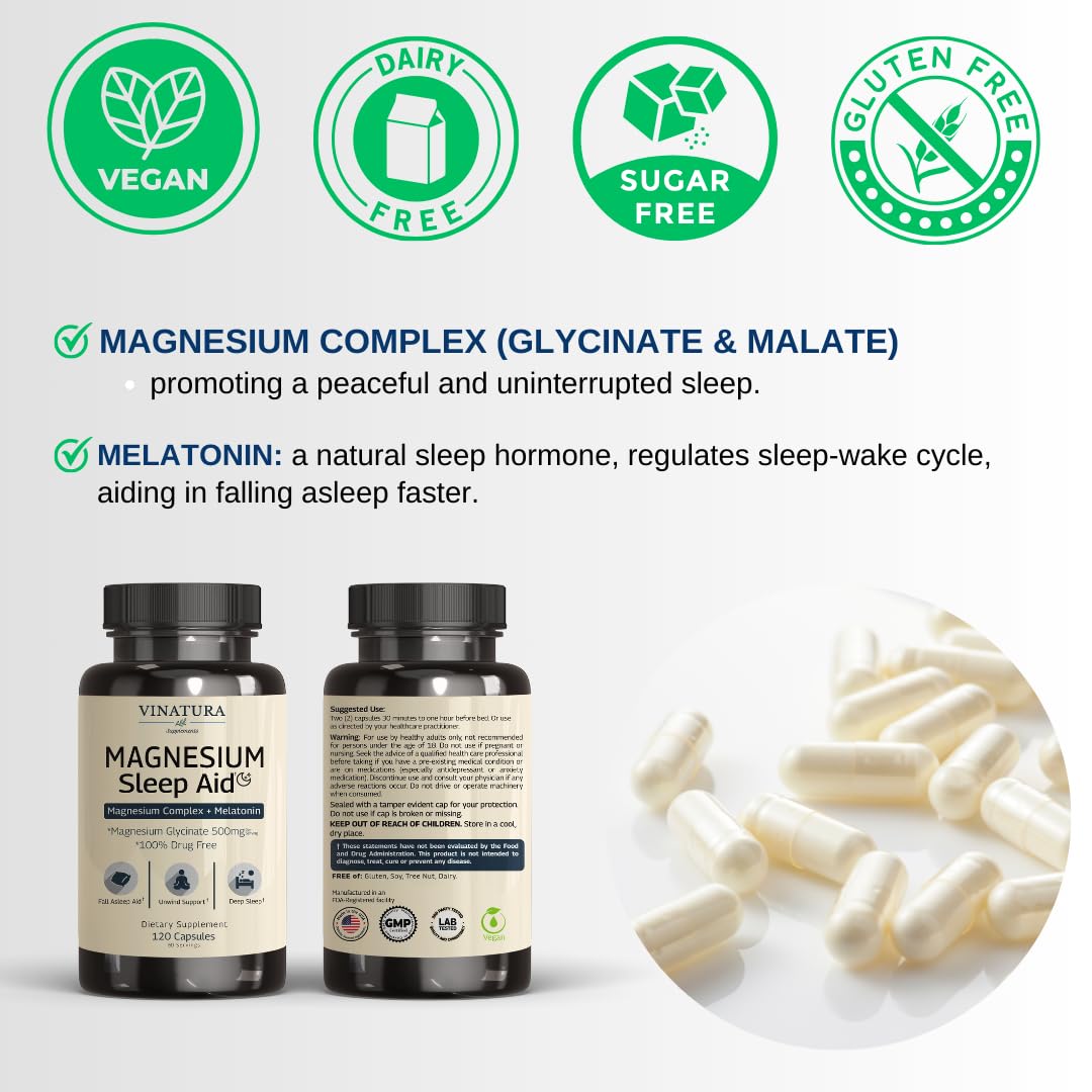VINATURA Melatonin 5 mg label indicating sleep rhythm support