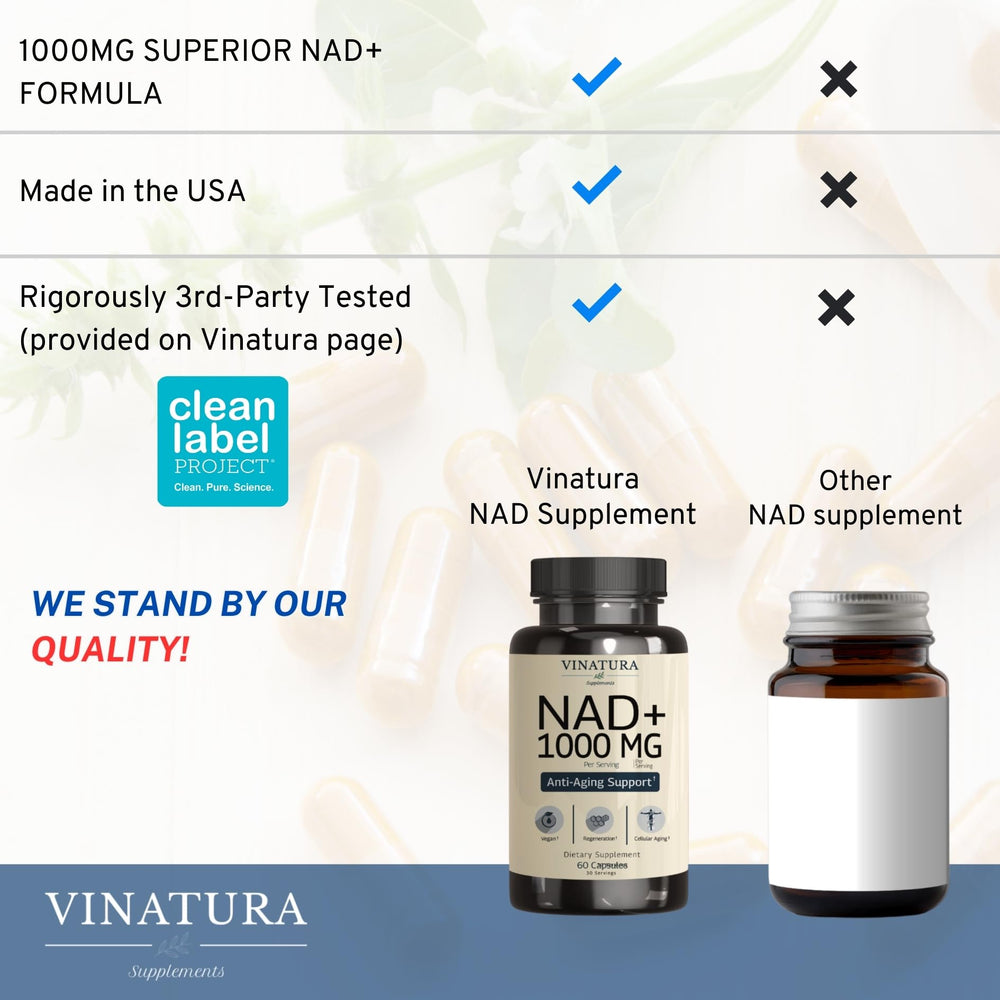 Vinatura NAD supplement in hand during morning routine.