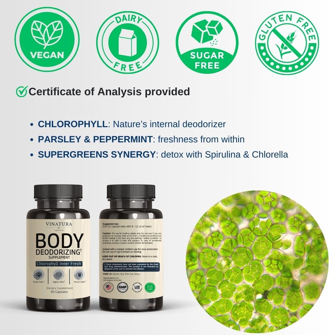 VINATURA spirulina chlorella blend highlighting greens for balance.