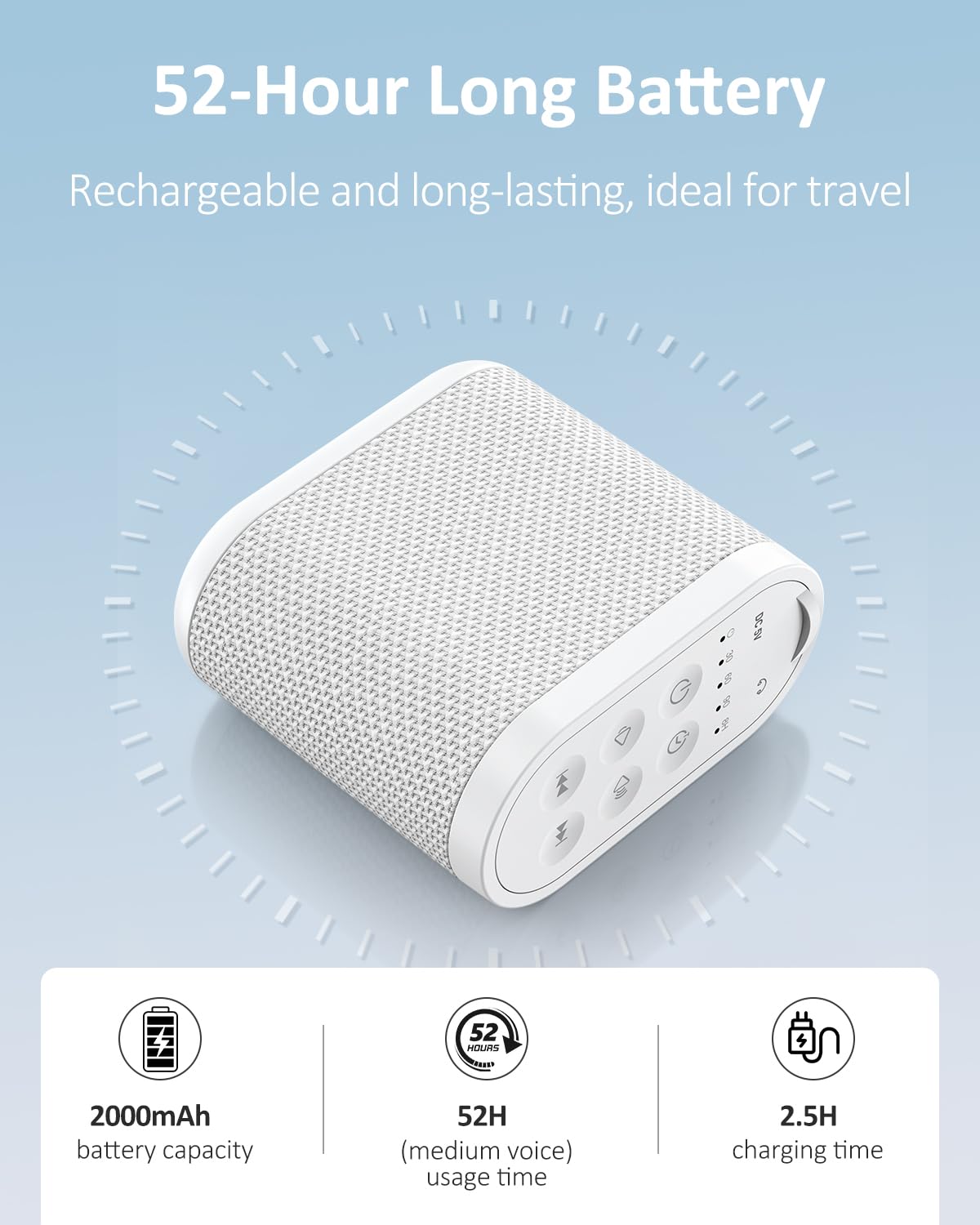 Vindsbay device shows 3.5 mm headphone jack for private listening anywhere.