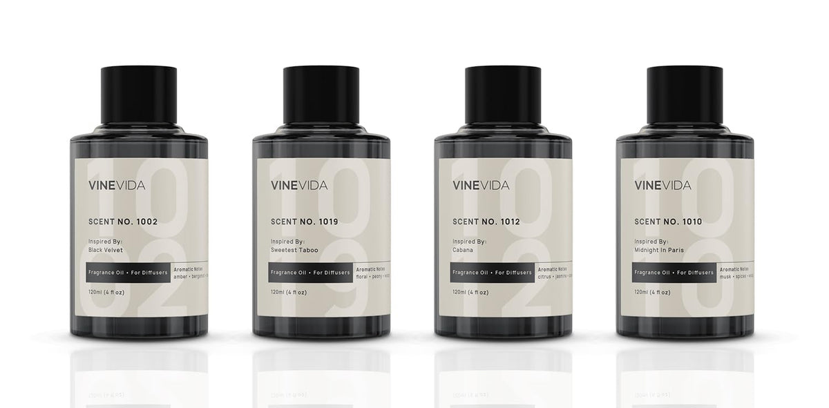 VINEVIDA No1002 diffuser bottle close-up for a luxurious hotel-like ambiance at home.