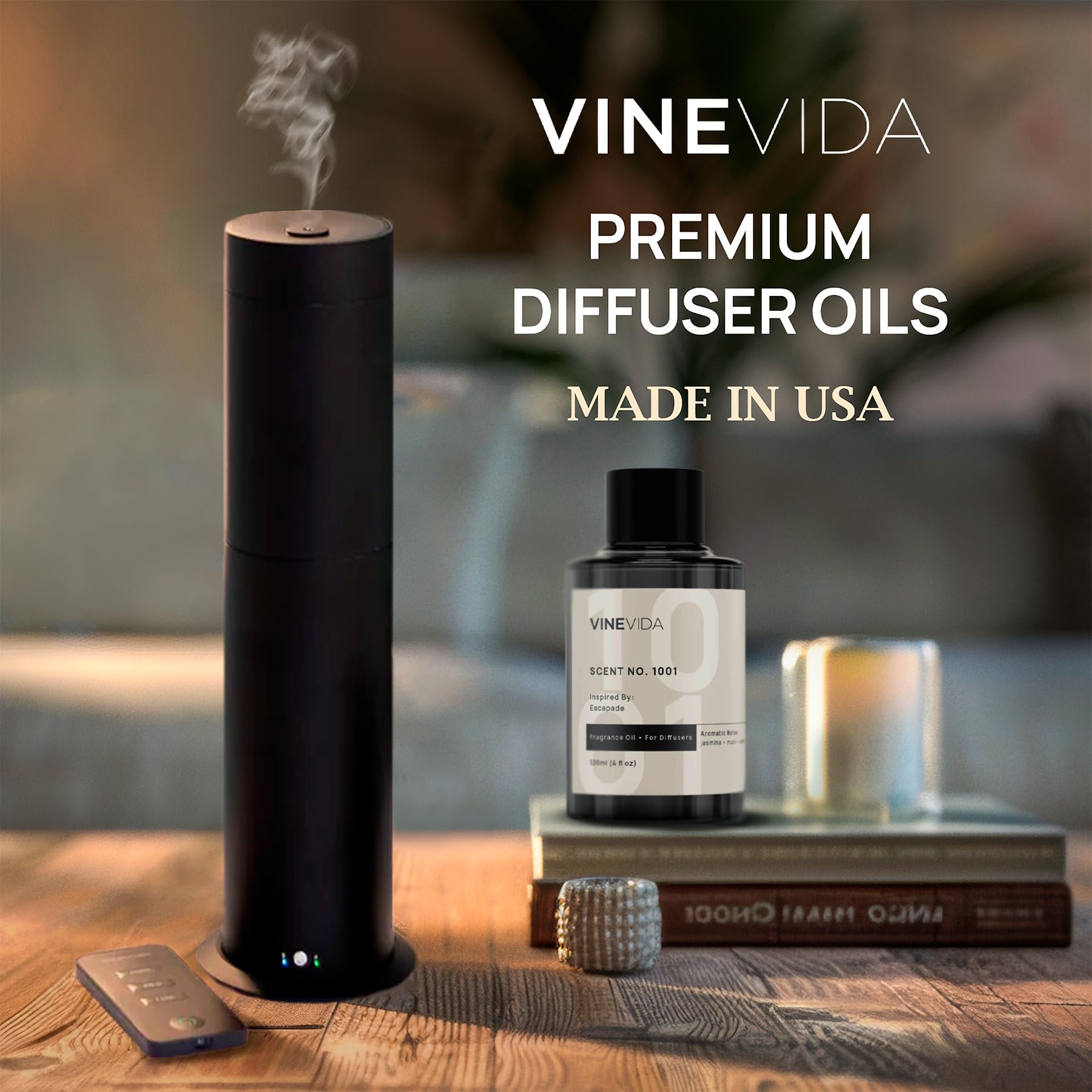 VINEVIDA diffuser-application scene, easy-to-use for inviting hotel-like aroma.