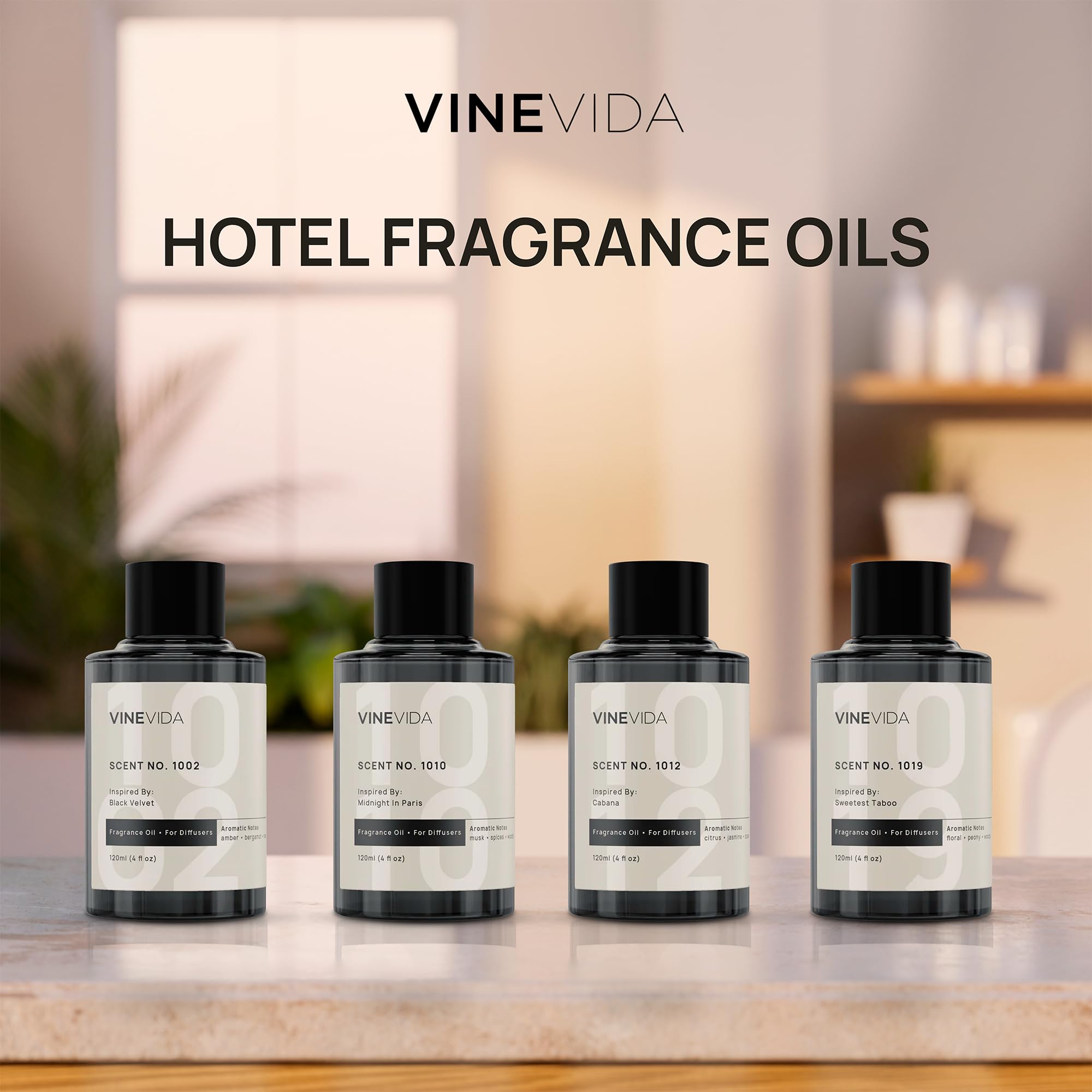 VINEVIDA premium diffuser setup in a living room reflecting luxury hotel vibes.