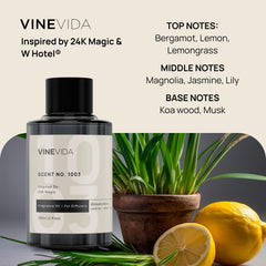 VINEVIDA No1003 bottle close-up, long-lasting aroma for office or living area.