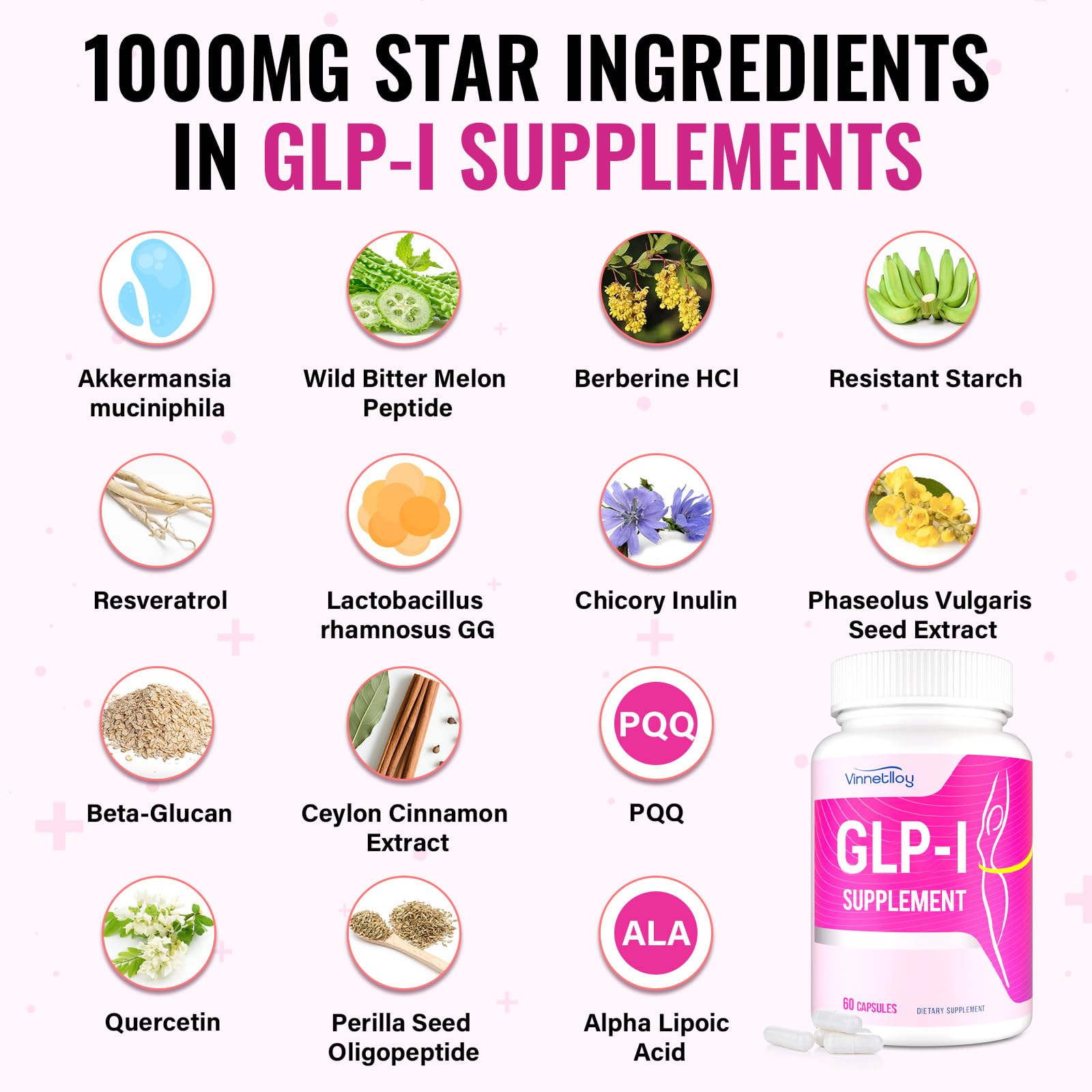 VINNETLLOY GLP-l ingredients pack shows natural components for balanced GLP-l support.