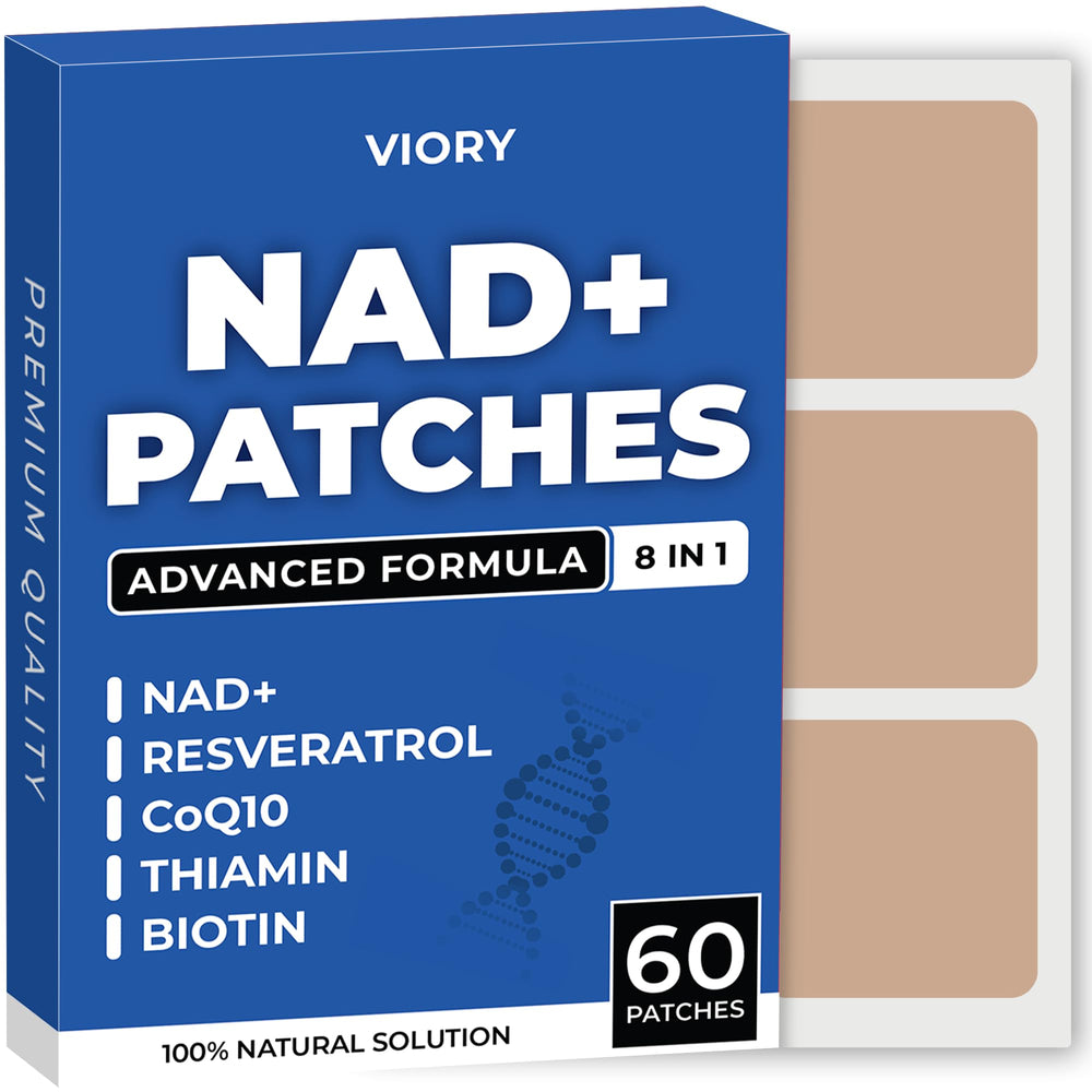 VIORY NAD+ patches on arm showing classic packaging for potential daily energy support.