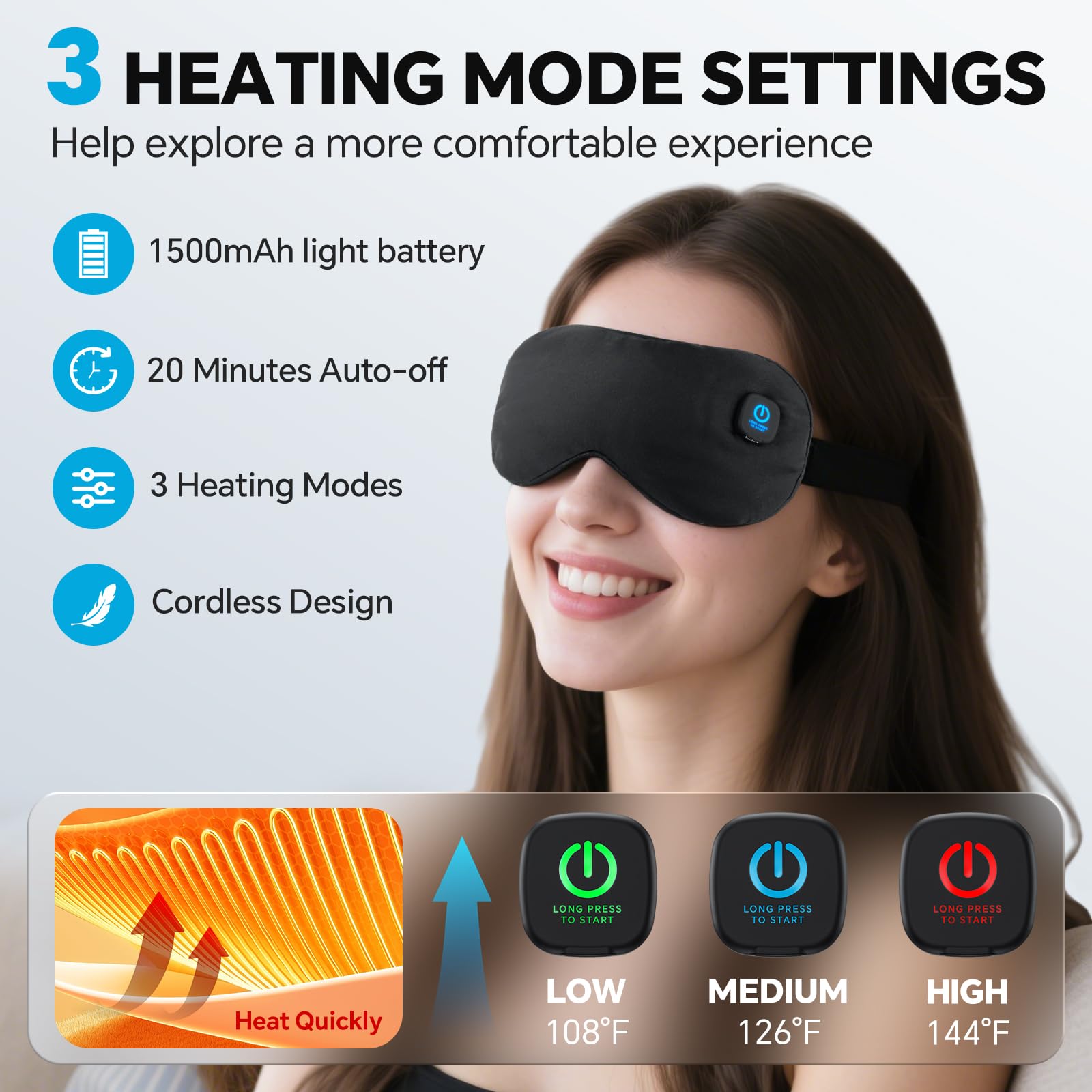 Visader cordless eye mask with battery, perfect for travel and on-the-go relief.