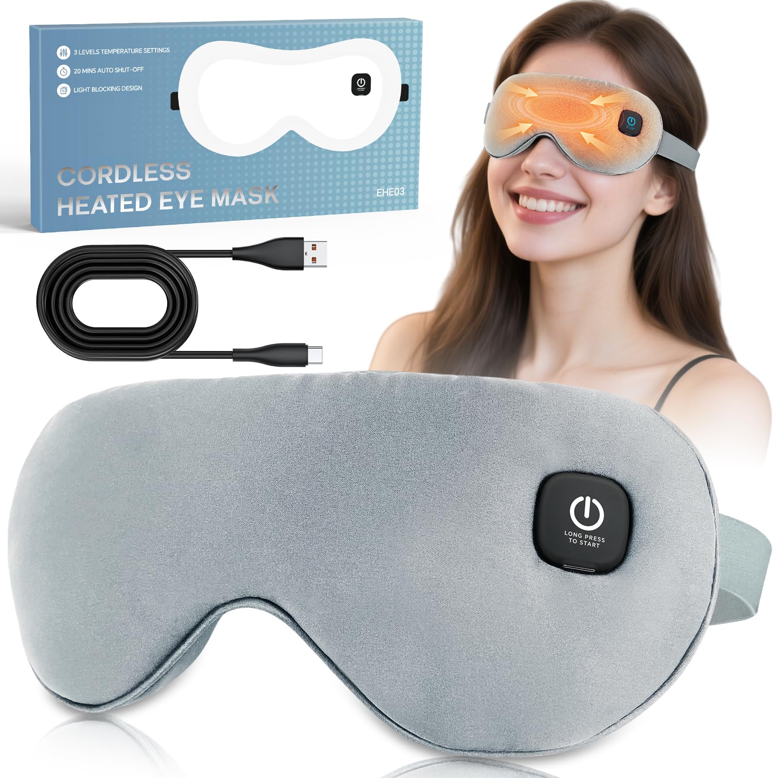 Visader heated eye mask cordless design for travel and relaxation.